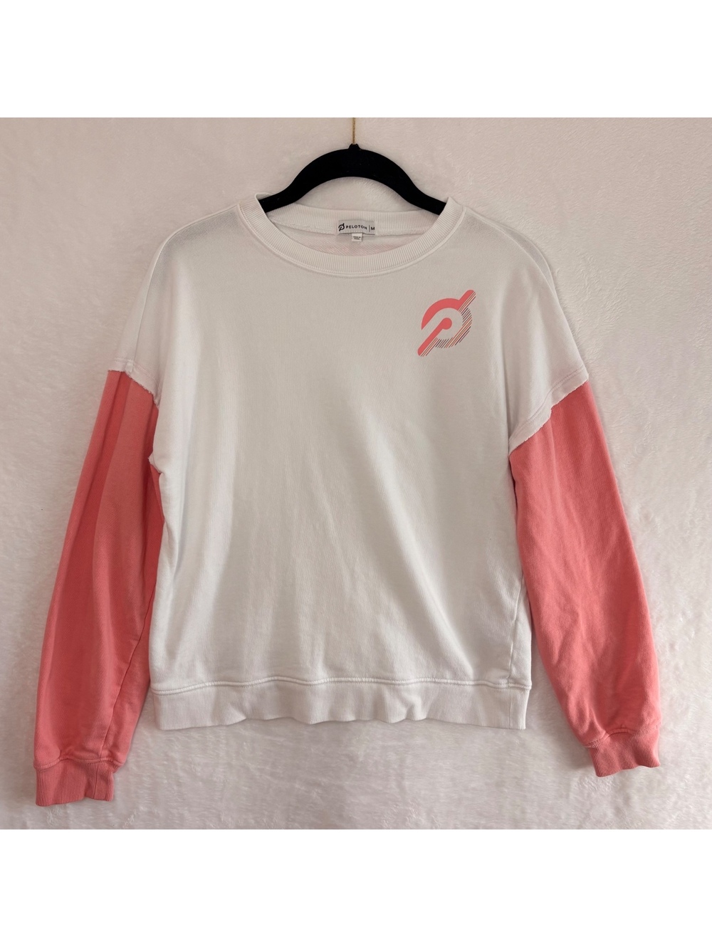 Peloton Colorblock Sweatshirt White Coral Pink Women’s Medium Crewneck Cotton